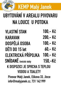 Kemp v areálu pivovaru Malý Janek s vlastním stanem