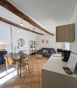 Grand studio, coin nuit & terrasse, plein centre