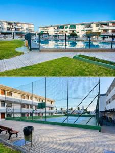 Apartamento con terraza, piscina y pista deportiva
