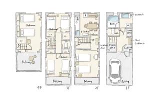 OMOYI-HOUSE Spacious 4BR Sleeps 8 in Shinjuku-Yoyogi Private 4 Floors with Big Balcony Near Gyoen Takashimaya Isetan