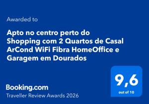 Apto aconchegante no centro perto do Shopping com 2 Quartos Casal ArCond WiFi 400M HomeOffice Cozinha Maq Lavar e Garagem em Dourados