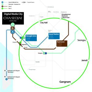 Chaseojae Sangam 6-min walk to DMC Station, 1 stop to Hongdae