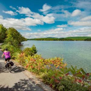 Modern Cottage on Blue Sea Lake on Cycling Route
