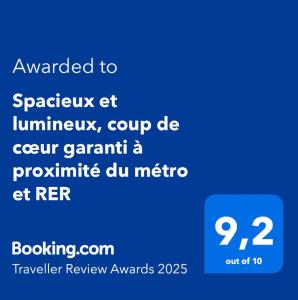 Spacieux et lumineux, coup de cœur garanti à proximité du métro et RER