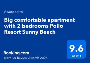 Big comfortable apartment with 2 bedrooms Pollo Resort Sunny Beach
