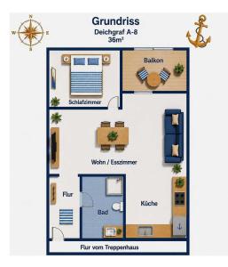3-Sterne Ferienwohnung Deichgraf A-8, Nordsee Burhave mit Balkon, Parkplatz, Pool & Sauna, WLAN