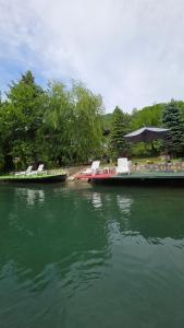 Lakeside cottage with private beach & boat rental