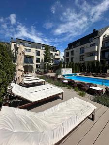 2 rooms apartment in Palanga Maluno Vilos in the first floor with heated pool and free parking