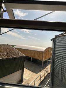 Barley silo on working farm with padel courts