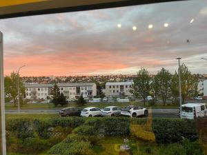 A Reykjavík home with books and a sunset view
