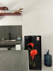 Hibiscus house Kuta Lombok 1 bedroom and kitchen