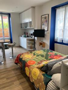 Appartement entier, 2 personnes, rez de chaussée, terrasse vue montagne, sur GR10