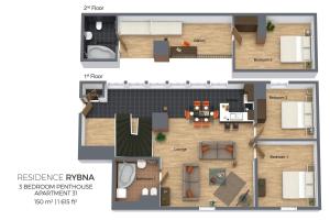 Three-Bedroom Apartment - Penthouse room in Residence Rybna
