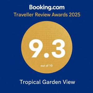 Tropical garden view with pool