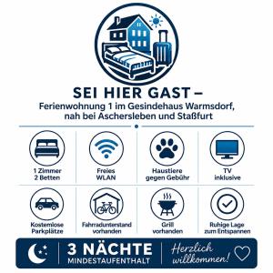 Sei hier Gast - FEWO 1 Ferienwohnung im Gesindehaus Warmsdorf, Zentral zwischen Aschersleben, Bernburg und Staßfurt