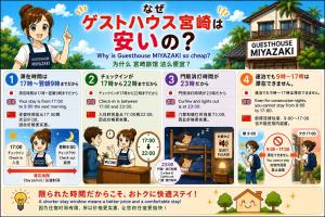 GuestHouse MIYAZAKI for backpakers non smoker喫煙者不可 宮崎駅1Km