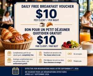Cozy Stays Free 10 CAD Daily Breakfast Voucher Per Guest Decarie Snowdon Metro 12 Mins Downtown Effective Reservation Made After September 07