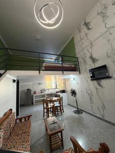 Duplex-style mini-apartment in a downtown area