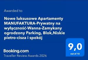 Nowy ! Apartament Premium z Wanną !!! blisko -Manufaktury -Orientarium ZOO -Aquapark Fala ! Centrum ! Prywatny !!! Zamykany !!! Parking !!! -Gratis - na pilota -Smart TV -WiFi -Zmywarka -Pralka -Ekspres do Kawy Cicha ! Prywatna Okolica W pełni wypo