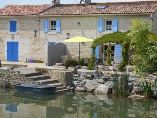 MARAIS POITEVIN bord rivière pêche ,barque, vélos, wifi, linge, cheminée, cuisine, terrain de boules - 0