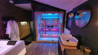 SAUNA, BALNEO, TERRASSE, PARKING, Le tout totalement privé dans maison indépendante à la décoration soignée, ensoleillé et sans vis à vis, Prise VE, Calme et discrétion Garantis, Idéalement situé pour visiter la région, Animaux bienvenues - - 0