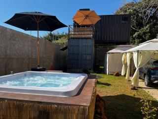 Container-Spa quente, projetor cine, lareira, churrasqueira-20km de Brotas - 9