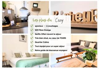 "Cozy Zen" 1 grande chambre - Calme - Arrivée autonome - 6 pers - Parking gratuit - Tours - 9