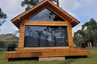 Cabana Pequeno Bosque com deck e vista p/ o rio - São Joaquim - 0