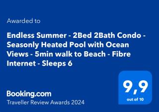 Endless Summer - 2Bed 2Bath Condo - Seasonly Heated Pool with Ocean Views - 5min walk to Beach - Fibre Internet - Sleeps 6 - 8
