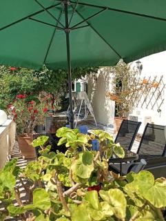 Kalimera Summer Apartment on the North Coast of Corfu, featuring a large, sunny flower-filled terrace with mountain views - - 9