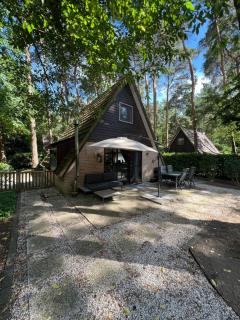 Dennenrust A-frame huisje middenin het bos. - 0