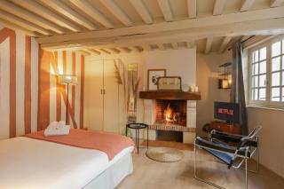 "couleur corail" studio with fireplace - city center - Honfleur - 5
