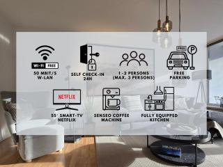 STAYaWHILE Apartment DELUXE nähe Herzzentrum, Bali Therme, Kurpark GOP, free Parking, Netflix, Boxspringbett, Balkon - 9