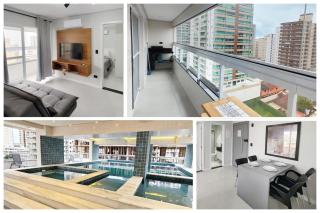 Apto com lazer completo, piscina, ar, mercadinho e pet friendly a 1 min da praia - Praia Grande - 8