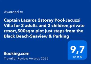 Located by the sea one beachfront Private Captain Lazaros Pool Villa with loft in 750sqm spacious private plot-Jacuzzi-sunrelax-furnished terace-gazebo-private parking,sleep 3 adults and 2 children, just steps from the Black Beach-Seaview - Perissa - 9