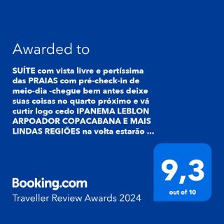 SUÍTE c vista livre e pertíssima das PRAIAS IPANEMA LEBLON ARPOADOR COPACABANA e do CRISTO REDENTOR do BONDINHO PÃO DE AÇUCAR etc Chegando mais cedo que o Check-in do meio-dia, deixe suas malas e vá se divertir, idem no Check-out das 10h manhã - 9