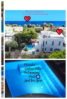 Located by the sea one beachfront Private Captain Lazaros Pool Villa with loft in 750sqm spacious private plot-Jacuzzi-sunrelax-furnished terace-gazebo-private parking,sleep 3 adults and 2 children, just steps from the Black Beach-Seaview - Perissa - 0