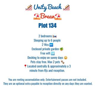 Spacious accomodation 134 UNITY BEACH BREAN CENTRALLY LOCATED Sleeps 6 Pet friendly Pets stay free - 5