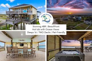 Waves & Whiskey Beachfront HotTub Double Decks! Tiki Bar - 0