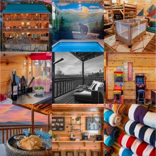 New Luxury Cabin Newly Furnished Sleeps 24 Stunning View Heated Indoor Pool with new Mural Arcade Games Home Theater and Karaoke - Pigeon Forge - 1