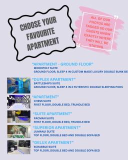 The Board Games Apartments - Brought to you by Coastline Retreats - Themed town centre apartments ALL WITH LUXURY 2 PERSON JACUZZI BATHS - 5 mins walk to the beach, Netflix, Superfast Wifi - Bournemouth - 8