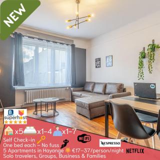 1 STUDIO & 5 APPTS - 1 à 4 lits - 1 à 7 pers - max 31 pers - 1 immeuble - Confort, Flexibilité ------ ENGLISH - 1 STUDIO & 5 APTS - 1 to 4 beds - 1 to 7 guests - up to 31 - same building -- Cattenom - Hayange - 9