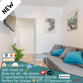 3 APPTS - 3 à 7 lits - Parfait 6 à 10 pers - max 29 pers - 1 immeuble - Convivialité, Rentabilité ------ ENGLISH - 3 APTS - 3 to 7 beds - Ideal for 6 to 10 guests - Up to 29 - Same building -- Cattenom - Hettange-Grande - 9