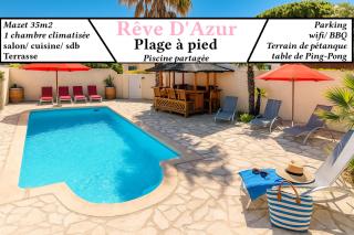 Rêve D'azur, Mazet en bord de mer, parking, Piscine partagée, Terrasse BBQ & draps inclus la Nartelle, 1 salon, 1 chambre, 1 cuisine , 1 sdb - Sainte-Maxime - 0