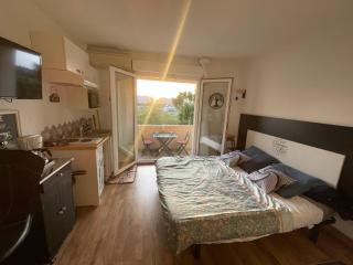 Studio climatisé avec terrasse coucher de soleil ménage compris pour 2 à 3 personnes dans un parc calme avec double piscine au sel et parking privé protégé Proche mer et port - Saint-Florent - 9