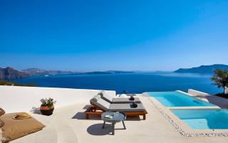 Elegant Santorini House Villa Serenity Caldera View Outdoor Hot Tub - 9