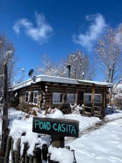 Log Casita Overlooking Pond and Waterfall near Taos, New Mexico - 4