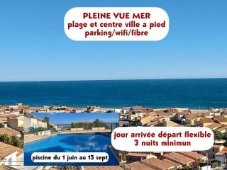DUPLEX PLEINE VUE MER PISCINE parking fibre wifi plage et centre ville a pied st pierre la mer - Fleury - 0