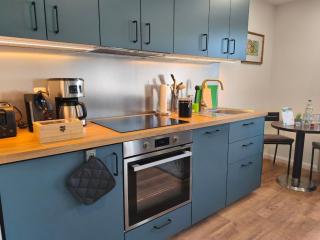Modernes Ferienhaus mit 4 separaten Appartements, je mit vollausgestatteter Küchenzeile und eigenem Bad, 2 Gehminuten zum Badesee, Garten, Grillplatz, Kinderspielbereich, Hunde sind willkommen - - 4