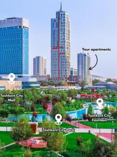 Nest One Luxe, Элитные апартаменты с балконом и видом на фонтан Tashkent City Park - Tachkent - 9